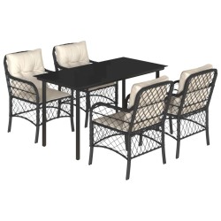 Ensemble à manger de jardin coussins 5pcs Noir Résine tressée 622669622669
