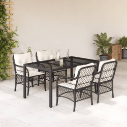 Ensemble à manger de jardin coussins 5pcs Noir Résine tressée 622739622739