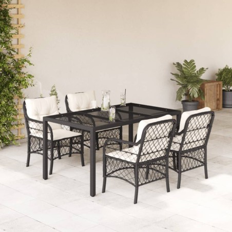 Ensemble à manger de jardin coussins 5pcs Noir Résine tressée 622739622739