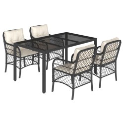 Ensemble à manger de jardin coussins 5pcs Noir Résine tressée 622739622739