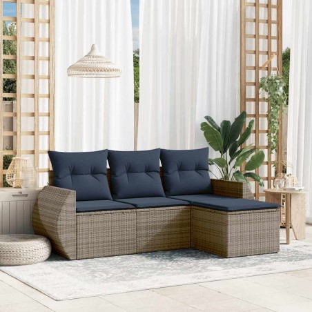 Ensemble de canapé de jardin 4 pcs avec coussins gris résine tressée 622741622741