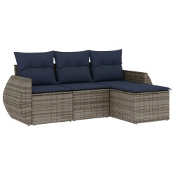 Ensemble de canapé de jardin 4 pcs avec coussins gris résine tressée 622741622741