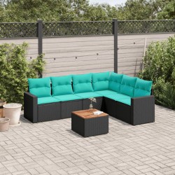 Salon de jardin 7 pcs avec coussins noir résine tressée 622742622742