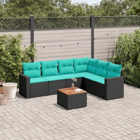 Salon de jardin 7 pcs avec coussins noir résine tressée 622742622742