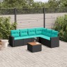Salon de jardin 7 pcs avec coussins noir résine tressée 622742622742