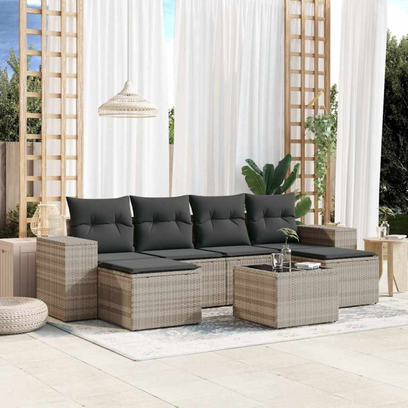 Salon de jardin avec coussins 7 pcs gris clair résine tressée 622752622752