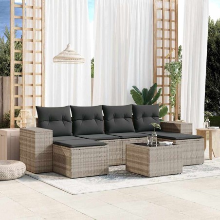 Salon de jardin avec coussins 7 pcs gris clair résine tressée 622752622752