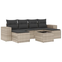 Salon de jardin avec coussins 7 pcs gris clair résine tressée 622752622752