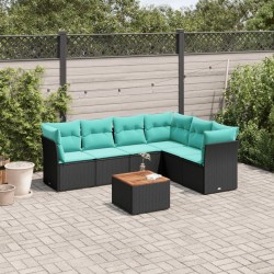Salon de jardin 7 pcs avec coussins noir résine tressée 622776622776