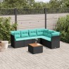 Salon de jardin 7 pcs avec coussins noir résine tressée 622776622776