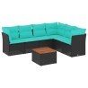 Salon de jardin 7 pcs avec coussins noir résine tressée 622776622776