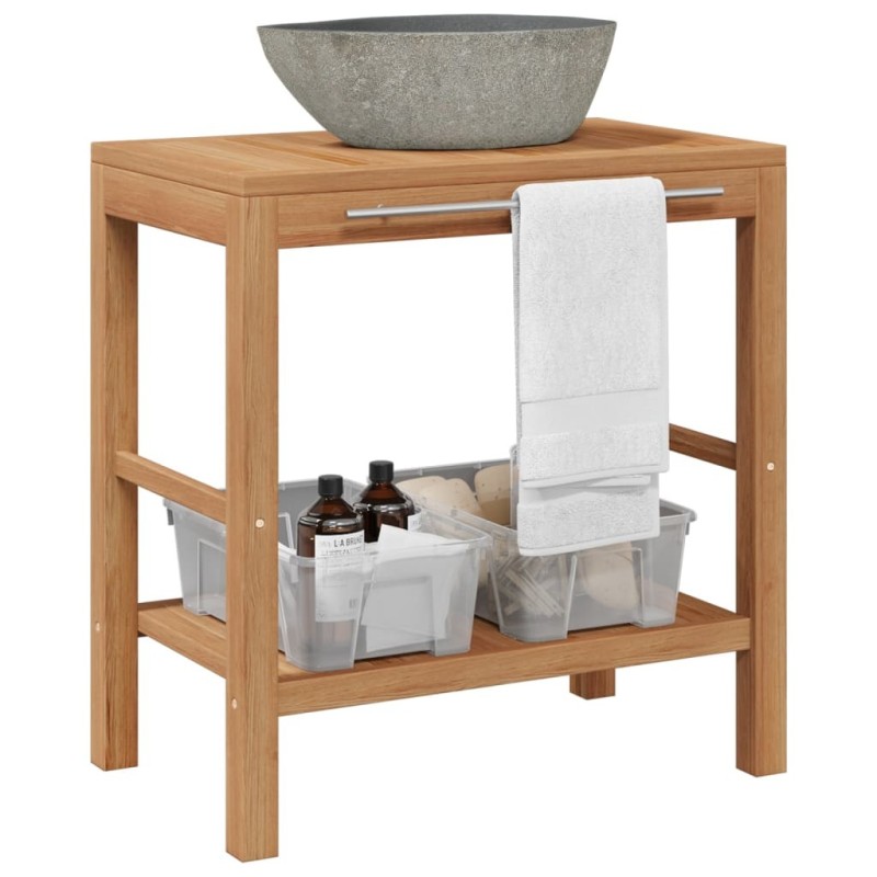 Armoire de toilette Teck solide et lavabo en pierre de rivière  622783622783