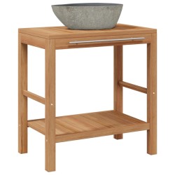 Armoire de toilette Teck solide et lavabo en pierre de rivière  622783622783