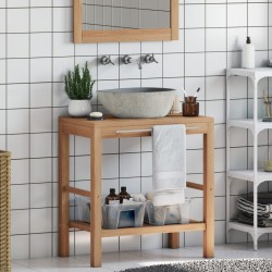 Armoire de toilette Teck solide et lavabo en pierre de rivière  622783622783