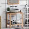 Armoire de toilette Teck solide et lavabo en pierre de rivière  622783622783