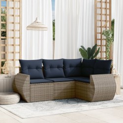 Ensemble de canapé de jardin 4 pcs avec coussins gris résine tressée 622785622785