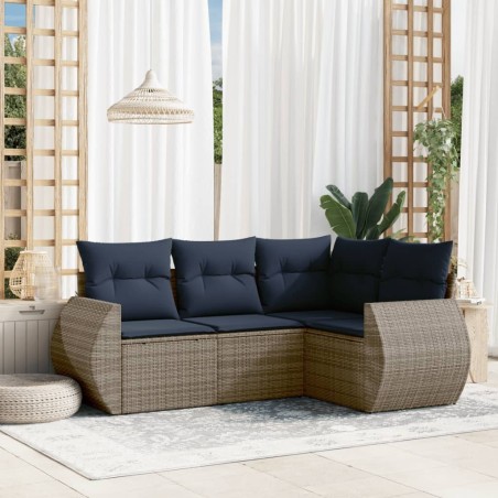 Ensemble de canapé de jardin 4 pcs avec coussins gris résine tressée 622785622785