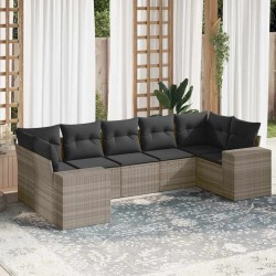Salon de jardin avec coussins 7 pcs gris clair résine tressée 622797622797