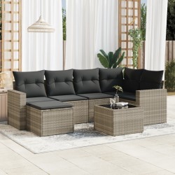 Salon de jardin avec coussins 7 pcs gris clair résine tressée 622799622799