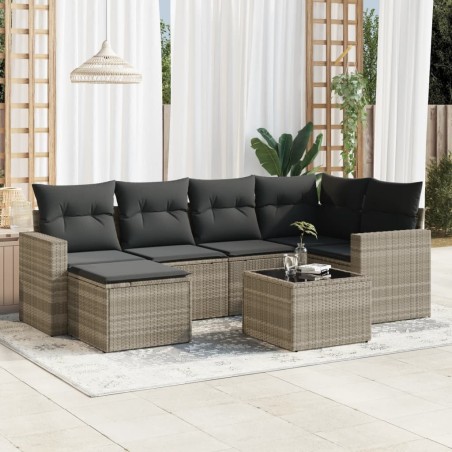 Salon de jardin avec coussins 7 pcs gris clair résine tressée 622799622799