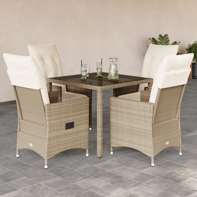 Ensemble à manger de jardin avec coussins 5pcs Beige poly rotin 622806622806