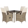 Ensemble à manger de jardin avec coussins 5pcs Beige poly rotin 622806622806
