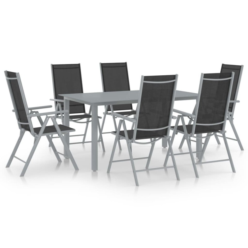 Ensemble à manger de jardin 7 pcs aluminium argenté et noir 622807622807