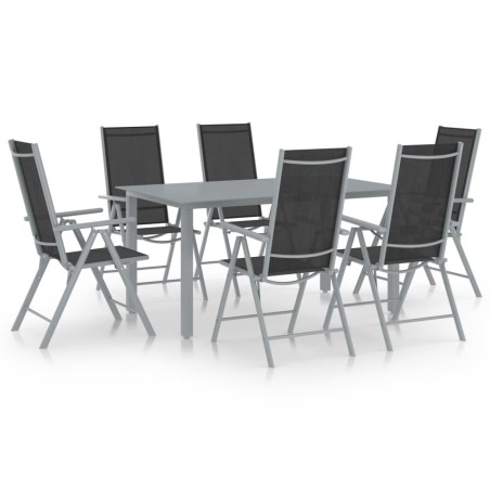 Ensemble à manger de jardin 7 pcs aluminium argenté et noir 622807622807