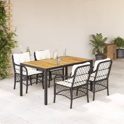 Ensemble à manger de jardin coussins 5pcs Noir Résine tressée 622808622808