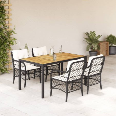 Ensemble à manger de jardin coussins 5pcs Noir Résine tressée 622808622808