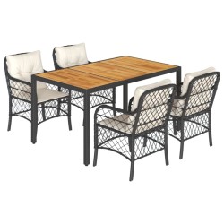 Ensemble à manger de jardin coussins 5pcs Noir Résine tressée 622808622808