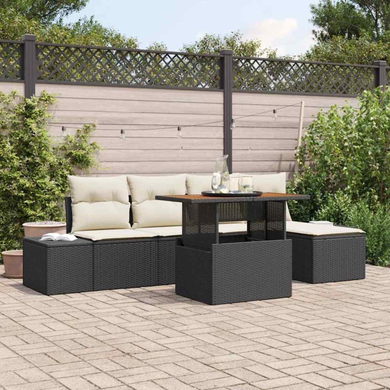 Ensemble de canapé de jardin 6 pcs Noir Poly rotin 622812622812