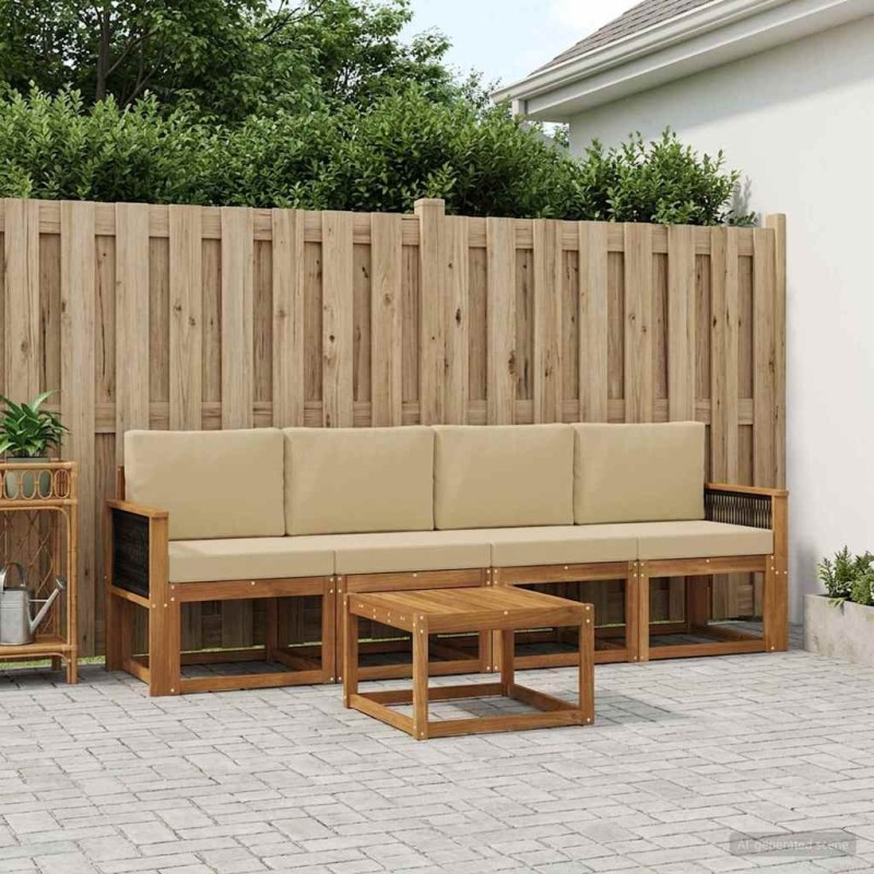 Ensemble de canapés d'extérieur avec coussin 4 pcs Naturel 622814622814