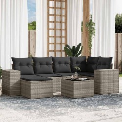 Salon de jardin avec coussins 7 pcs gris clair résine tressée 622815622815