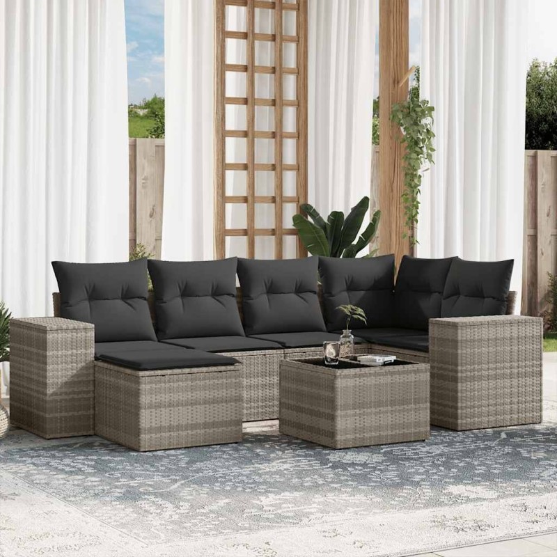Salon de jardin avec coussins 7 pcs gris clair résine tressée 622815622815