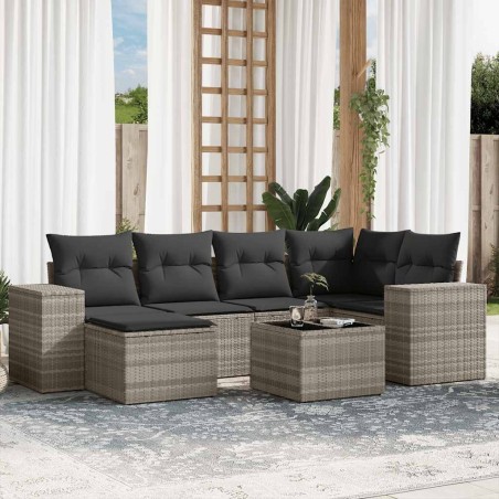 Salon de jardin avec coussins 7 pcs gris clair résine tressée 622815622815