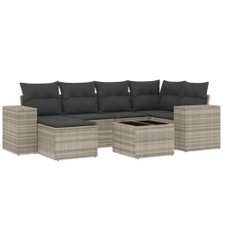 Salon de jardin avec coussins 7 pcs gris clair résine tressée 622815622815