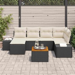 Ensemble de canapé de jardin 7 pcs Noir et blanc 622821622821