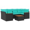 Ensemble de canapé de jardin 7 pcs avec coussins noir résine tressée 622822622822