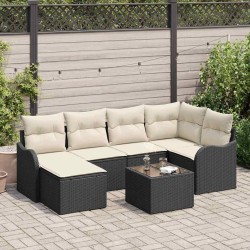 Ensemble de canapé de jardin 7 pcs Noir et blanc Poly rotin 622837622837