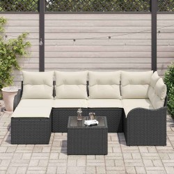 Ensemble de canapé de jardin 7 pcs Noir et blanc Poly rotin 622837622837