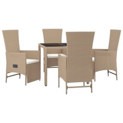 Ensemble à manger de jardin avec coussins 5pcs Beige poly rotin 622841622841