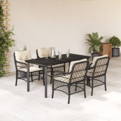 Ensemble à manger de jardin coussins 5pcs Noir Résine tressée 622853622853