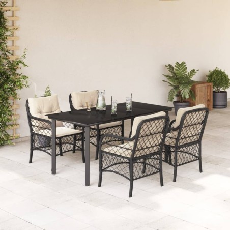 Ensemble à manger de jardin coussins 5pcs Noir Résine tressée 622853622853