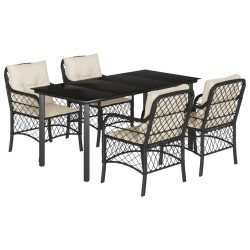 Ensemble à manger de jardin coussins 5pcs Noir Résine tressée 622853622853