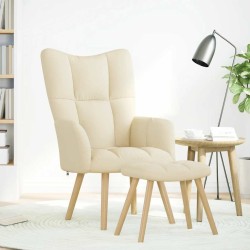 Chaise de relaxation avec repose-pied Crème Tissu 622890622890