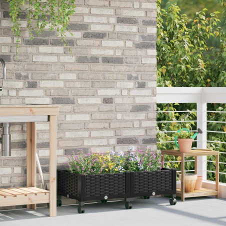 Jardinière avec Roues Noir 80 x 40 x 29 cm PP 622893622893