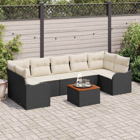 Ensemble de canapé de jardin 8 pcs Noir et Crème polyrotin 622929622929