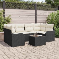 Ensemble de canapé de jardin avec coussin 7 pcs Noir et Crème 622951622951
