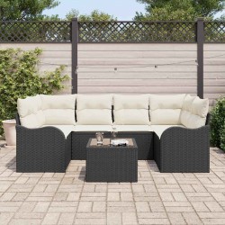 Ensemble de canapé de jardin avec coussin 7 pcs Noir et Crème 622951622951